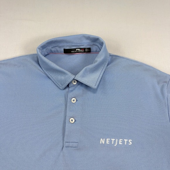 RLX Ralph Lauren Polo Shirt Mens Large Blue Netjets Golf Performance Stretch